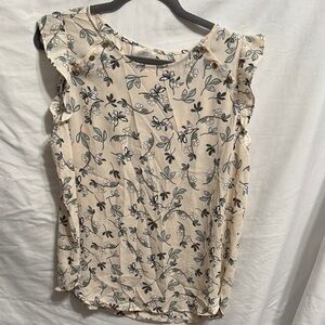 LOFT Cream Floral Ruffle Blouse